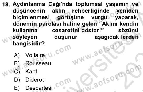 Genel Uygarlık Tarihi Dersi 2021 - 2022 Yılı (Final) Dönem Sonu Sınav Soruları 18. Soru