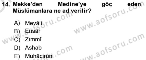 Genel Uygarlık Tarihi Dersi 2021 - 2022 Yılı Yaz Okulu Sınavı 14. Soru