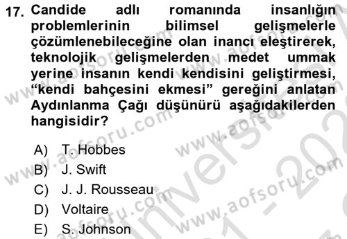 Genel Uygarlık Tarihi Dersi 2021 - 2022 Yılı Yaz Okulu Sınav Soruları 17. Soru