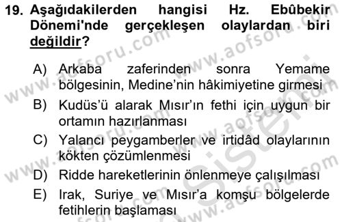 Genel Uygarlık Tarihi Dersi 2021 - 2022 Yılı Yaz Okulu Sınav Soruları 19. Soru