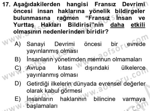 Genel Uygarlık Tarihi Dersi 2022 - 2023 Yılı Yaz Okulu Sınav Soruları 17. Soru