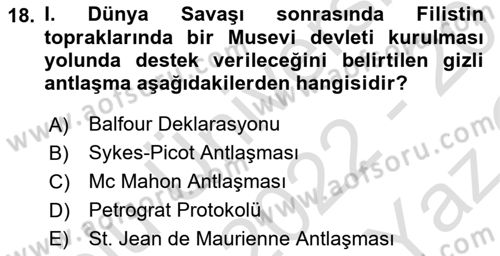 Genel Uygarlık Tarihi Dersi 2022 - 2023 Yılı Yaz Okulu Sınav Soruları 18. Soru