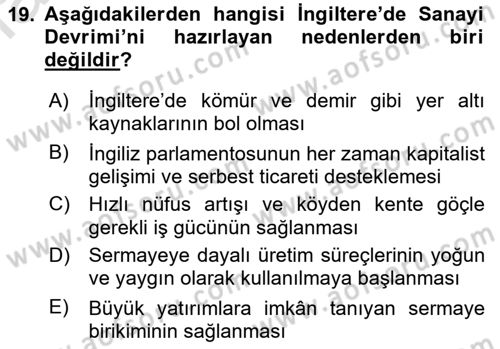 Genel Uygarlık Tarihi Dersi 2022 - 2023 Yılı Yaz Okulu Sınav Soruları 19. Soru