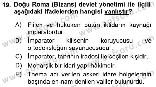 Genel Uygarlık Tarihi Dersi 2023 - 2024 Yılı (Vize) Ara Sınav Soruları 19. Soru