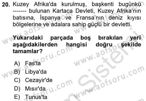 Genel Uygarlık Tarihi Dersi 2023 - 2024 Yılı (Vize) Ara Sınav Soruları 20. Soru
