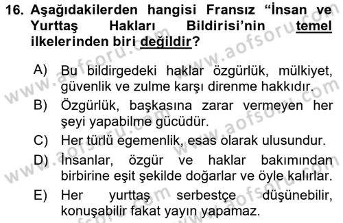Genel Uygarlık Tarihi Dersi 2023 - 2024 Yılı (Final) Dönem Sonu Sınav Soruları 16. Soru