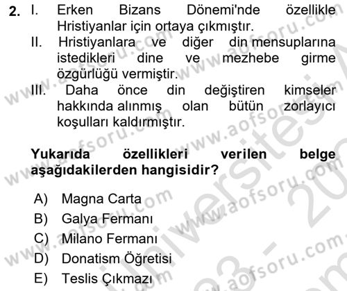 Genel Uygarlık Tarihi Dersi 2023 - 2024 Yılı (Final) Dönem Sonu Sınav Soruları 2. Soru
