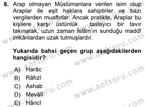 Genel Uygarlık Tarihi Dersi 2023 - 2024 Yılı (Final) Dönem Sonu Sınav Soruları 8. Soru
