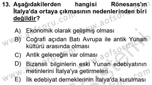 Genel Uygarlık Tarihi Dersi 2023 - 2024 Yılı Yaz Okulu Sınav Soruları 13. Soru
