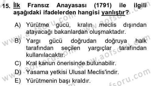 Genel Uygarlık Tarihi Dersi 2023 - 2024 Yılı Yaz Okulu Sınav Soruları 15. Soru