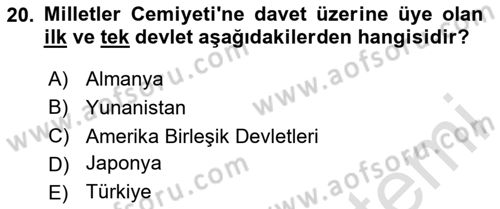 Genel Uygarlık Tarihi Dersi 2023 - 2024 Yılı Yaz Okulu Sınav Soruları 20. Soru