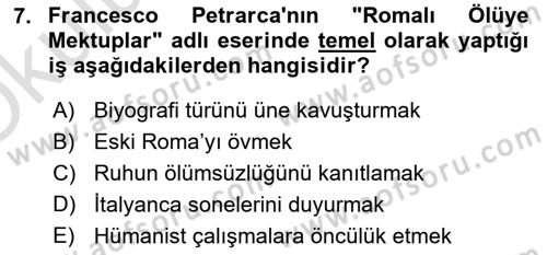 Genel Uygarlık Tarihi Dersi 2023 - 2024 Yılı Yaz Okulu Sınav Soruları 7. Soru