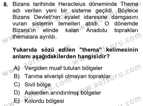 Genel Uygarlık Tarihi Dersi 2023 - 2024 Yılı Yaz Okulu Sınav Soruları 8. Soru