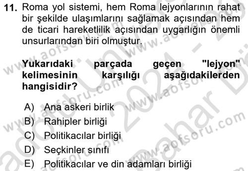 Genel Uygarlık Tarihi Dersi 2024 - 2025 Yılı (Vize) Ara Sınav Soruları 11. Soru