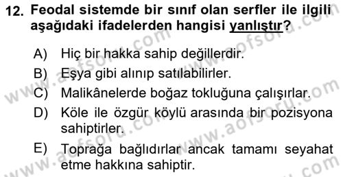 Genel Uygarlık Tarihi Dersi 2024 - 2025 Yılı (Vize) Ara Sınav Soruları 12. Soru