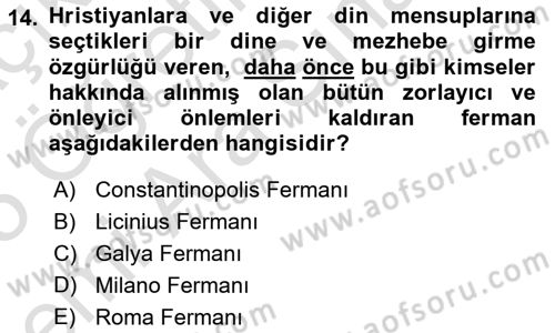 Genel Uygarlık Tarihi Dersi 2024 - 2025 Yılı (Vize) Ara Sınav Soruları 14. Soru