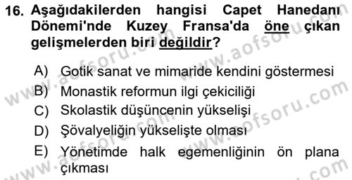 Genel Uygarlık Tarihi Dersi 2024 - 2025 Yılı (Vize) Ara Sınav Soruları 16. Soru