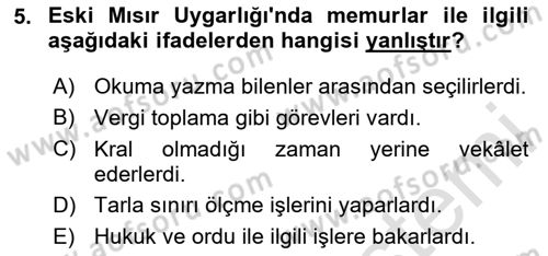 Genel Uygarlık Tarihi Dersi 2024 - 2025 Yılı (Vize) Ara Sınav Soruları 5. Soru