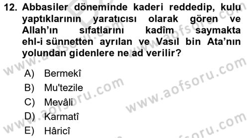 Genel Uygarlık Tarihi Dersi 2024 - 2025 Yılı (Final) Dönem Sonu Sınav Soruları 12. Soru