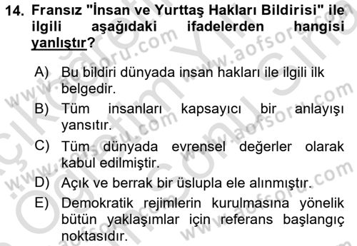 Genel Uygarlık Tarihi Dersi 2024 - 2025 Yılı (Final) Dönem Sonu Sınav Soruları 14. Soru