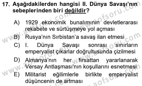 Genel Uygarlık Tarihi Dersi 2024 - 2025 Yılı (Final) Dönem Sonu Sınav Soruları 17. Soru