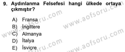 Genel Uygarlık Tarihi Dersi 2024 - 2025 Yılı (Final) Dönem Sonu Sınav Soruları 9. Soru