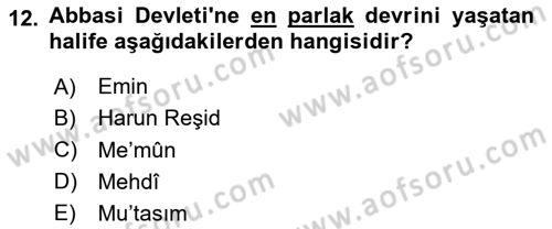 Genel Uygarlık Tarihi Dersi 2024 - 2025 Yılı Yaz Okulu Sınav Soruları 12. Soru