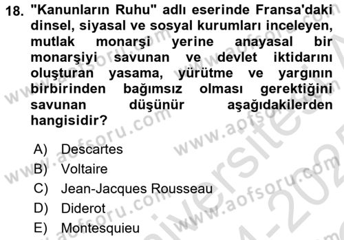 Genel Uygarlık Tarihi Dersi 2024 - 2025 Yılı Yaz Okulu Sınav Soruları 18. Soru