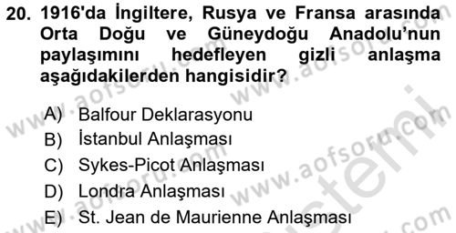 Genel Uygarlık Tarihi Dersi 2024 - 2025 Yılı Yaz Okulu Sınav Soruları 20. Soru