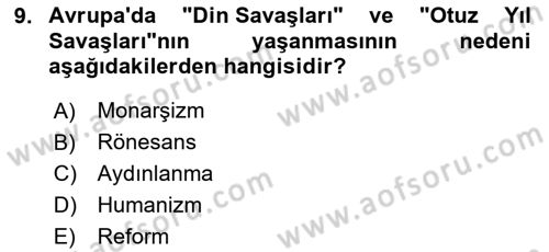 Genel Uygarlık Tarihi Dersi 2024 - 2025 Yılı Yaz Okulu Sınav Soruları 9. Soru