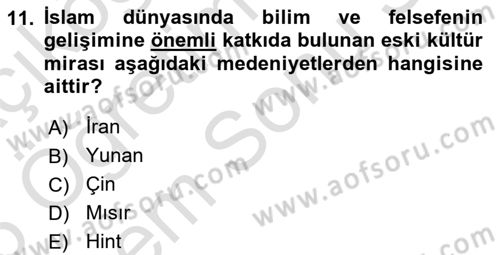 Genel Uygarlık Tarihi Dersi 2025 - 2026 Yılı (Final) Dönem Sonu Sınav Soruları 11. Soru