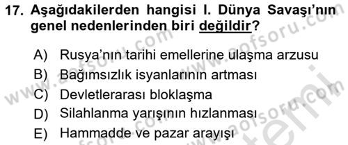 Genel Uygarlık Tarihi Dersi 2025 - 2026 Yılı (Final) Dönem Sonu Sınav Soruları 17. Soru