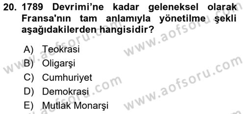 Genel Uygarlık Tarihi Dersi 2025 - 2026 Yılı (Final) Dönem Sonu Sınav Soruları 20. Soru