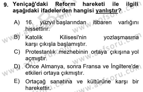 Genel Uygarlık Tarihi Dersi 2025 - 2026 Yılı (Final) Dönem Sonu Sınav Soruları 9. Soru
