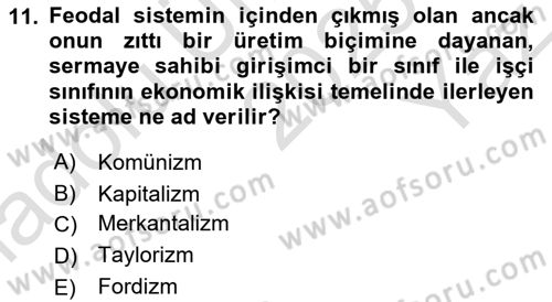 Genel Uygarlık Tarihi Dersi 2025 - 2026 Yılı Yaz Okulu Sınav Soruları 11. Soru