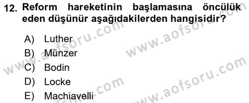 Genel Uygarlık Tarihi Dersi 2025 - 2026 Yılı Yaz Okulu Sınav Soruları 12. Soru