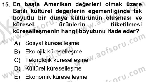Genel Uygarlık Tarihi Dersi 2025 - 2026 Yılı Yaz Okulu Sınav Soruları 15. Soru