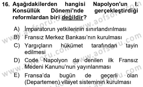 Genel Uygarlık Tarihi Dersi 2025 - 2026 Yılı Yaz Okulu Sınav Soruları 16. Soru
