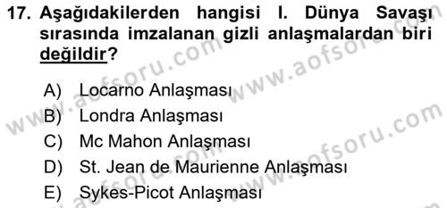 Genel Uygarlık Tarihi Dersi 2025 - 2026 Yılı Yaz Okulu Sınav Soruları 17. Soru