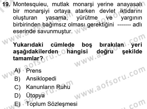 Genel Uygarlık Tarihi Dersi 2025 - 2026 Yılı Yaz Okulu Sınav Soruları 19. Soru