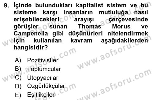 Genel Uygarlık Tarihi Dersi 2025 - 2026 Yılı Yaz Okulu Sınav Soruları 9. Soru