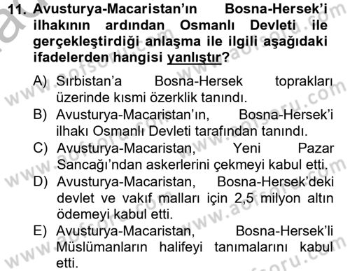 Siyasi Tarih Dersi 2012 - 2013 Yılı (Vize) Ara Sınav Soruları 11. Soru