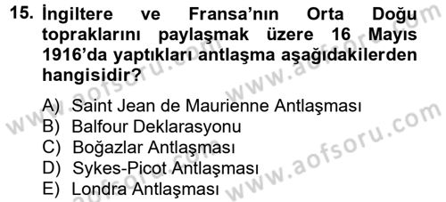 Siyasi Tarih Dersi 2012 - 2013 Yılı (Vize) Ara Sınav Soruları 15. Soru