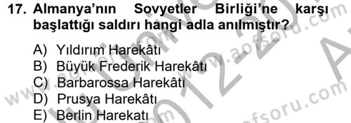 Siyasi Tarih Dersi 2012 - 2013 Yılı (Vize) Ara Sınav Soruları 17. Soru