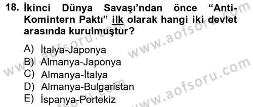 Siyasi Tarih Dersi 2012 - 2013 Yılı (Vize) Ara Sınav Soruları 18. Soru