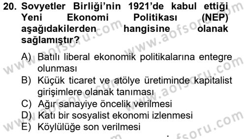 Siyasi Tarih Dersi 2012 - 2013 Yılı (Vize) Ara Sınav Soruları 20. Soru