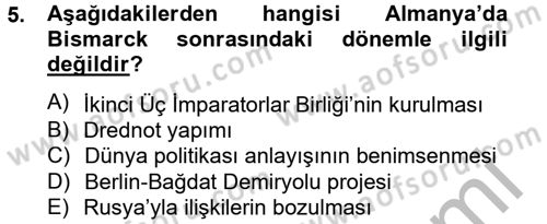 Siyasi Tarih Dersi 2012 - 2013 Yılı (Vize) Ara Sınav Soruları 5. Soru