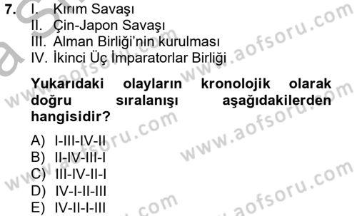 Siyasi Tarih Dersi 2012 - 2013 Yılı (Vize) Ara Sınav Soruları 7. Soru