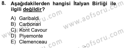 Siyasi Tarih Dersi 2012 - 2013 Yılı (Vize) Ara Sınav Soruları 8. Soru