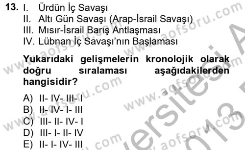 Siyasi Tarih Dersi 2012 - 2013 Yılı (Final) Dönem Sonu Sınav Soruları 13. Soru